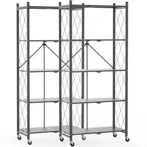 70.7" Tall Extra Large 5-Tier Folding Storage Shelf with Wheels, No Assembly Collapsible Metal Rack with Leveling Feet for Garage, Pantry, Basement, Vendor Display, Kitchen(Gray,2 Pack) 70.7" Tall Extra Large 5-Tier Folding Storage Shelf with Wheels, No Assembly Collapsible Metal Rack with Leveling Feet for Garage, Pantry, Basement, Vendor Display, Kitchen(Gray,2 Pack)
