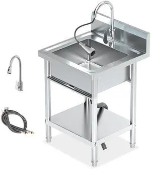 20Inch Stainless Steel Utility Sink Freestanding Single Bowl Laundry Sink with Hot and Cold Water Plumbing for Laundry Room Farmhouse Indoor and Outdoor 20Inch Stainless Steel Utility Sink Freestanding Single Bowl Laundry Sink with Hot and Cold Water Plumbing for Laundry Room Farmhouse Indoor and Outdoor