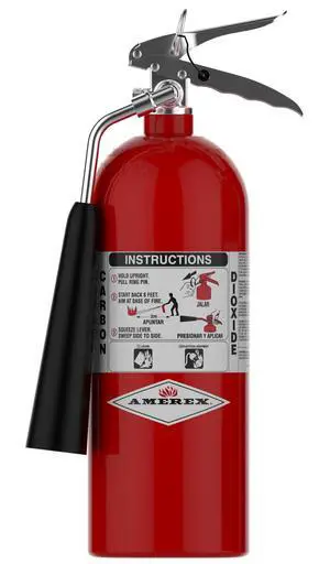 322 5lb CO2 Fire Extinguisher with Chrome Plated Brass Valve and Wall Hanger 322 5lb CO2 Fire Extinguisher with Chrome Plated Brass Valve and Wall Hanger