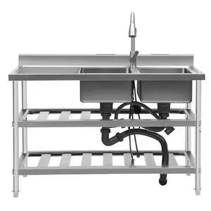 Free Standing Commercial Kitchen Sink 2 Compartment Stainless Steel Prep & Utility Sink 201 Stainless Steel Freestanding Kitchen Sink for Restaurant, Kitchen, Outdoor (Dual Bowl Style w/Baffle) Free Standing Commercial Kitchen Sink 2 Compartment Stainless Steel Prep & Utility Sink 201 Stainless Steel Freestanding Kitchen Sink for Restaurant, Kitchen, Outdoor (Dual Bowl Style w/Baffle)
