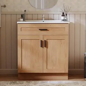 30 Inch Bathroom Vanity with Sink, Modern Storage Cabinet, Contains White Sink and Soft-Closing Door, Spacious Bathroom Storage Space (Nature with Sink, 30 Inch) 30 Inch Bathroom Vanity with Sink, Modern Storage Cabinet, Contains White Sink and Soft-Closing Door, Spacious Bathroom Storage Space (Nature with Sink, 30 Inch)
