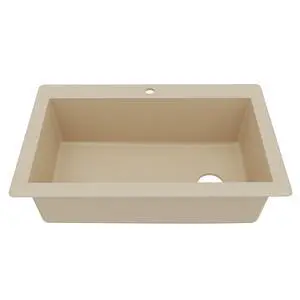 QT-670 Drop-In/Top Mount 33" Single Bowl Granite Quartz Composite Kitchen Sink in Bisque, Right Side Drain, Extra Deep 9" Basin, Heat & Scratch Resistant, Sound Dampening QT-670 Drop-In/Top Mount 33" Single Bowl Granite Quartz Composite Kitchen Sink in Bisque, Right Side Drain, Extra Deep 9" Basin, Heat & Scratch Resistant, Sound Dampening