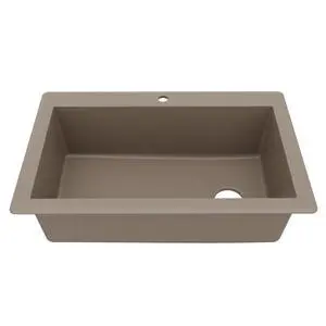 QT-670 Drop-In/Top Mount 33" Single Bowl Granite Quartz Composite Kitchen Sink in Concrete, Right Side Drain, Extra Deep 9" Basin, Heat & Scratch Resistant, Sound Dampening QT-670 Drop-In/Top Mount 33" Single Bowl Granite Quartz Composite Kitchen Sink in Concrete, Right Side Drain, Extra Deep 9" Basin, Heat & Scratch Resistant, Sound Dampening