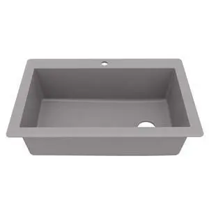 QT-670 Drop-In/Top Mount 33" Single Bowl Granite Quartz Composite Kitchen Sink in Grey, Right Side Drain, Extra Deep 9" Basin, Heat & Scratch Resistant, Sound Dampening QT-670 Drop-In/Top Mount 33" Single Bowl Granite Quartz Composite Kitchen Sink in Grey, Right Side Drain, Extra Deep 9" Basin, Heat & Scratch Resistant, Sound Dampening