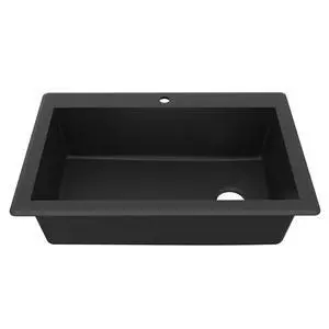 QT-670 Drop-In/Top Mount 33" Single Bowl Granite Quartz Composite Kitchen Sink in Black Right Side Drain, Extra Deep 9" Basin, Heat & Scratch Resistant, Sound Dampening QT-670 Drop-In/Top Mount 33" Single Bowl Granite Quartz Composite Kitchen Sink in Black Right Side Drain, Extra Deep 9" Basin, Heat & Scratch Resistant, Sound Dampening