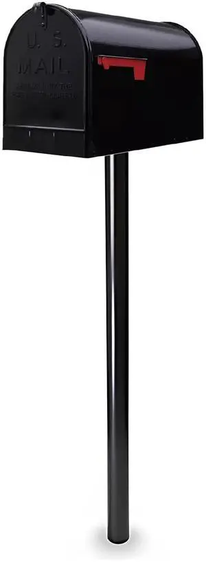 Black Jumbo Size Rural Mailbox, 3175 cu-in Capacity, Galvanized Steel, Powder-Coated, 15 in. H x 11.69 in. W x 24.82 in. L (Black, Mailbox with Post Kit) Black Jumbo Size Rural Mailbox, 3175 cu-in Capacity, Galvanized Steel, Powder-Coated, 15 in. H x 11.69 in. W x 24.82 in. L (Black, Mailbox with Post Kit)