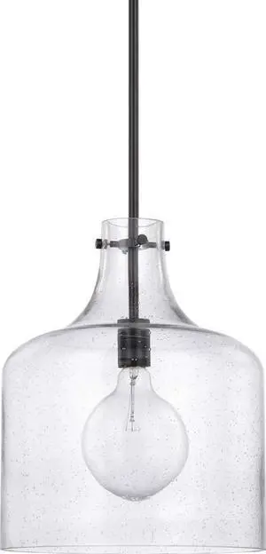 HomePlace Lighting 325712MB Crawford Urban/Industrial Clear Seeded Glass Jar Pendant Light, 1-Light 100 Watt, 15" H x 12" W, Matte Black HomePlace Lighting 325712MB Crawford Urban/Industrial Clear Seeded Glass Jar Pendant Light, 1-Light 100 Watt, 15" H x 12" W, Matte Black