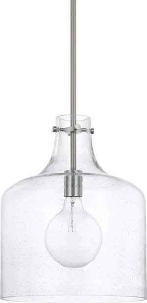 HomePlace Lighting 325712BN Crawford Urban/Industrial Clear Seeded Glass Jar Pendant Light, 1-Light 100 Watt, 15" H x 12" W, Brushed Nickel HomePlace Lighting 325712BN Crawford Urban/Industrial Clear Seeded Glass Jar Pendant Light, 1-Light 100 Watt, 15" H x 12" W, Brushed Nickel