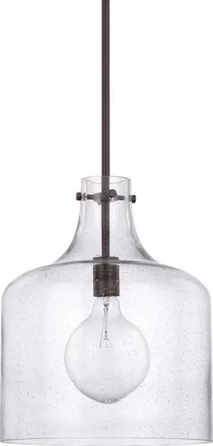HomePlace Lighting 325712BZ Crawford Urban/Industrial Clear Seeded Glass Jar Pendant Light, 1-Light 100 Watt, 15" H x 12" W, Bronze HomePlace Lighting 325712BZ Crawford Urban/Industrial Clear Seeded Glass Jar Pendant Light, 1-Light 100 Watt, 15" H x 12" W, Bronze