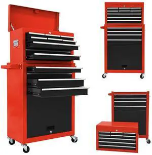 13 Drawer Tool Chest,Tool Box with Wheels, Rolling Tool Cabinets with Drawers, Top Detachable Tool Chest with Hooks Handles for Workshop Mechanical Garage - (Black&Red) 13 Drawer Tool Chest,Tool Box with Wheels, Rolling Tool Cabinets with Drawers, Top Detachable Tool Chest with Hooks Handles for Workshop Mechanical Garage - (Black&Red)