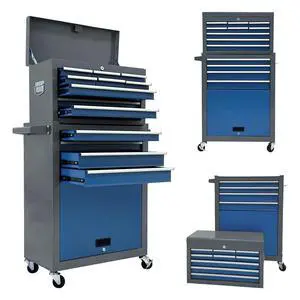 13-Drawer Tool Chest, Rolling Tool Box with Wheels, Tool Cabinets with Drawers, Top Detachable Toolbox with Hooks Handles for Workshop Mechanical Garage (Blue & Grey) 13-Drawer Tool Chest, Rolling Tool Box with Wheels, Tool Cabinets with Drawers, Top Detachable Toolbox with Hooks Handles for Workshop Mechanical Garage (Blue & Grey)
