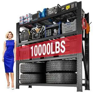Garage Shelving Heavy Duty, 49.6" W 4-Tier 10000LBS Industrial Shelving Unit with 4 Hooks, Adjustable Storage Shelves for Garage, Basement, Warehouse, 71" H x 49.6" W x 23.6" D Garage Shelving Heavy Duty, 49.6" W 4-Tier 10000LBS Industrial Shelving Unit with 4 Hooks, Adjustable Storage Shelves for Garage, Basement, Warehouse, 71" H x 49.6" W x 23.6" D