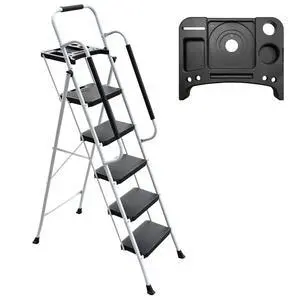 5 Step Ladder with Handrails Folding Step Stool with Tool Plateform, 330 lb Capacity Step Stools for Adults Portable Ladder for Home Kitchen Steel Frame with Non-Slip Wide Pedal, White 5 Step Ladder with Handrails Folding Step Stool with Tool Plateform, 330 lb Capacity Step Stools for Adults Portable Ladder for Home Kitchen Steel Frame with Non-Slip Wide Pedal, White