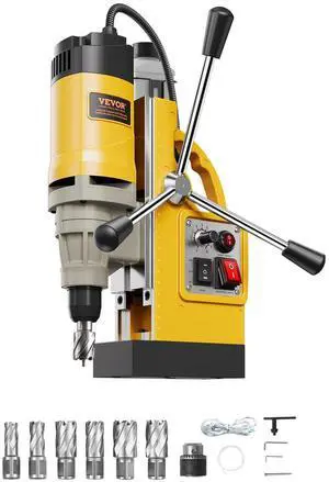Magnetic Drill, 1450W Motor 2 in Boring Diameter, 2878 lbf Electric Mag Drill Press, with 6 Coring Bits, Variable Speed, Drilling Machine for Metal Surface, Home Improvement Industry, Yellow Magnetic Drill, 1450W Motor 2 in Boring Diameter, 2878 lbf Electric Mag Drill Press, with 6 Coring Bits, Variable Speed, Drilling Machine for Metal Surface, Home Improvement Industry, Yellow