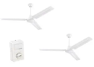 2 Pack Garage Ceiling Fan, Shop Ceiling Fan, Commercial Ceiling Fan, Industrial 56 Inch Three Blade Indoor Ceiling Fan, with White Steel Blades in White Finish 2 Pack Garage Ceiling Fan, Shop Ceiling Fan, Commercial Ceiling Fan, Industrial 56 Inch Three Blade Indoor Ceiling Fan, with White Steel Blades in White Finish