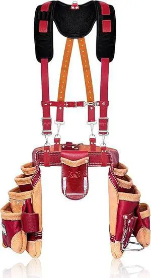 Leather Tool Belt for Men with suspender, 16 Pocket Pro Framing Combo Comes with Tools Pouches, Triple Hammer holder, Adjustable Padded Belt, Leather Suspender for back support with 4 D-Loops Leather Tool Belt for Men with suspender, 16 Pocket Pro Framing Combo Comes with Tools Pouches, Triple Hammer holder, Adjustable Padded Belt, Leather Suspender for back support with 4 D-Loops