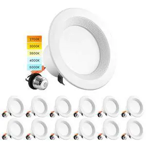 4 Inch LED Recessed Can Lights, 10W=60W, CCT Color Selectable 2700K | 3000K | 3500K | 4000K | 5000K, Dimmable Retrofit Downlights, 750 Lumens, Energy Star, Wet Rated, Baffle Trim (12 Pack) 4 Inch LED Recessed Can Lights, 10W=60W, CCT Color Selectable 2700K | 3000K | 3500K | 4000K | 5000K, Dimmable Retrofit Downlights, 750 Lumens, Energy Star, Wet Rated, Baffle Trim (12 Pack)