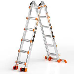 Telescoping A-Frame Ladder with Wheels & Stabilizer Bar - 20FT Folding Extension Ladder, 330lb Security Load Multi Position Ladders for Stairs Home Indoor Outdoor Roof Telescoping A-Frame Ladder with Wheels & Stabilizer Bar - 20FT Folding Extension Ladder, 330lb Security Load Multi Position Ladders for Stairs Home Indoor Outdoor Roof