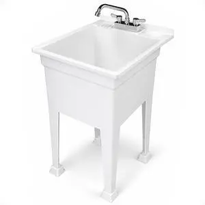 Freestanding Utility Tub Sink with Quick Connect Drain, 18 x 24", White - Portable and Compact Sink with Faucet for Outdoor Kitchen, Laundry Room, Garage, and Basement Freestanding Utility Tub Sink with Quick Connect Drain, 18 x 24", White - Portable and Compact Sink with Faucet for Outdoor Kitchen, Laundry Room, Garage, and Basement