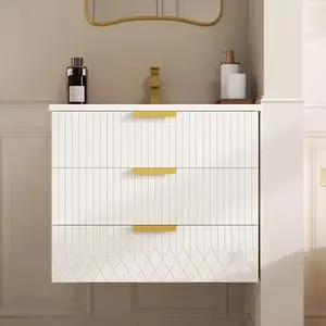 24 Inch Bathroom Vanity with Sink, Wall Mounted Bathroom Storage Cabinet with 2 Drawers, Floating Bathroom Vanities with Decor Line 24 Inch Bathroom Vanity with Sink, Wall Mounted Bathroom Storage Cabinet with 2 Drawers, Floating Bathroom Vanities with Decor Line