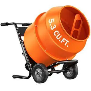 5.3 Cu.Ft. Cart-Mounted Stand Support Concrete Mixer 750W 1HP Electric Cement Mixer, Heavy Duty Mixing Machine for Mortar, Stucco & Grout, Orange 5.3 Cu.Ft. Cart-Mounted Stand Support Concrete Mixer 750W 1HP Electric Cement Mixer, Heavy Duty Mixing Machine for Mortar, Stucco & Grout, Orange