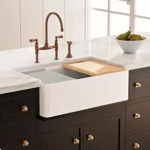 Farmhouse Sink 33 Inch, 33"W x 20"D Farm Workstation Sink, Fireclay Kitchen Sink White with Drying Rack, Cutting Board and Drain Strainer, Reversible Installation Farmhouse Sink 33 Inch, 33"W x 20"D Farm Workstation Sink, Fireclay Kitchen Sink White with Drying Rack, Cutting Board and Drain Strainer, Reversible Installation