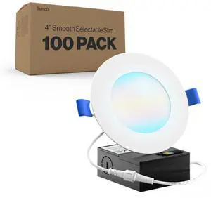 Sunco 100 Pack 4 Inch LED Recessed Lights, Canless Ceiling Light Slim, 650 LM, 10W, Selectable CCT 2700K/3000K/4000K/5000K/6000K, Dimmable, Wafer Thin, with Junction Box ETL Sunco 100 Pack 4 Inch LED Recessed Lights, Canless Ceiling Light Slim, 650 LM, 10W, Selectable CCT 2700K/3000K/4000K/5000K/6000K, Dimmable, Wafer Thin, with Junction Box ETL