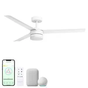 Breeze Indoor or Outdoor 52in 3-Blade Smart Ceiling Fan in Matte White 2700K-6000K CCT Selectable LED Light Kit with Remote Control Works With iOS or Android App Breeze Indoor or Outdoor 52in 3-Blade Smart Ceiling Fan in Matte White 2700K-6000K CCT Selectable LED Light Kit with Remote Control Works With iOS or Android App
