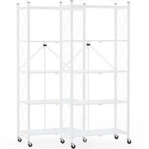70.7" Tall Extra Large 5-Tier Folding Storage Shelf with Wheels, No Assembly Collapsible Metal Rack with Leveling Feet for Garage, Pantry, Basement, Vendor Display, Kitchen(White,2 Pack) 70.7" Tall Extra Large 5-Tier Folding Storage Shelf with Wheels, No Assembly Collapsible Metal Rack with Leveling Feet for Garage, Pantry, Basement, Vendor Display, Kitchen(White,2 Pack)