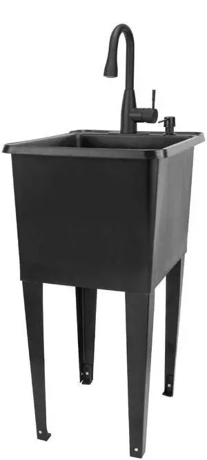 Black Space Saver Utility Sink by, Freestanding Tehila Space Saving Laundry Tub, Black Pull-Down Faucet, Soap Dispenser Black Space Saver Utility Sink by, Freestanding Tehila Space Saving Laundry Tub, Black Pull-Down Faucet, Soap Dispenser