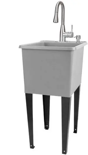 Grey Space Saver Utility Sink by, Freestanding Tehila Space Saving Laundry Tub, Stainless Pull-Down Faucet, Soap Dispenser Grey Space Saver Utility Sink by, Freestanding Tehila Space Saving Laundry Tub, Stainless Pull-Down Faucet, Soap Dispenser