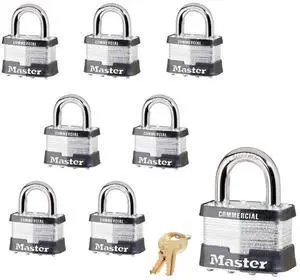 Padlock - 2" W Body x 1" L Shackle, Eight (8) Keyed Alike Locks, w/16 Keys, 5 NKA-8 w/Bump Stop Technology Padlock - 2" W Body x 1" L Shackle, Eight (8) Keyed Alike Locks, w/16 Keys, 5 NKA-8 w/Bump Stop Technology
