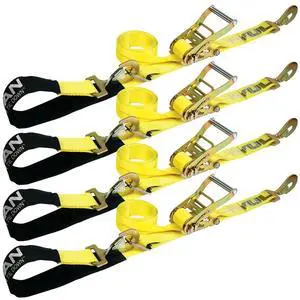 Axle Tie Down Combo Strap with Snap Hook Ratchet - 2 Inch x 114 Inch - 4 Pack - Classic Yellow - 3,300 Pound Safe Working Load Axle Tie Down Combo Strap with Snap Hook Ratchet - 2 Inch x 114 Inch - 4 Pack - Classic Yellow - 3,300 Pound Safe Working Load