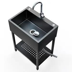 26" Freestanding Stainless Steel Utility Sink, Single Bowl Kitchen Sinks w/Storage Shelve, Black Heavy Duty Sinks with Cold & Hot Water Pipe for Commercial Laundry Room Farmhouse, 12-Gallon Basin 26" Freestanding Stainless Steel Utility Sink, Single Bowl Kitchen Sinks w/Storage Shelve, Black Heavy Duty Sinks with Cold & Hot Water Pipe for Commercial Laundry Room Farmhouse, 12-Gallon Basin