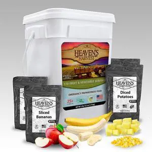 Heavens Harvest 25-Year Fruit & Veggies Family Food Kit Emergency Food Supply. Freeze Dried Survival Food Kit + Water-Proof 25-Year Storage Bucket. (170 Servings) Heavens Harvest 25-Year Fruit & Veggies Family Food Kit Emergency Food Supply. Freeze Dried Survival Food Kit + Water-Proof 25-Year Storage Bucket. (170 Servings)