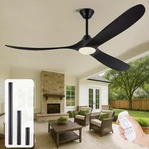70 Inch Black Outdoor Ceiling Fan with Lights, Damp Rated for Patio Porch, High CFM Quiet DC Motor, 3 Solid Wood Propeller Blades, Modern Rustic Farmhouse Style, for Large Living Room Commercial Use 70 Inch Black Outdoor Ceiling Fan with Lights, Damp Rated for Patio Porch, High CFM Quiet DC Motor, 3 Solid Wood Propeller Blades, Modern Rustic Farmhouse Style, for Large Living Room Commercial Use