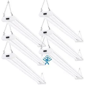 Motion Sensor 4ft LED Shop Light, Garage Lights Ceiling LED Plug in Fixtures, 40W, 5000K Daylight, Frosted, Motion Activated, Linkable Suspension Mount, ETL, 6 Pack Motion Sensor 4ft LED Shop Light, Garage Lights Ceiling LED Plug in Fixtures, 40W, 5000K Daylight, Frosted, Motion Activated, Linkable Suspension Mount, ETL, 6 Pack