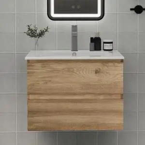 Wall-Mounted Bathroom Vanity with Sink and 2 Soft-Close Drawers Moisture-Resistant MDF, Space-Saving Design for Modern Bathrooms (Nature with Sink, 24) Wall-Mounted Bathroom Vanity with Sink and 2 Soft-Close Drawers Moisture-Resistant MDF, Space-Saving Design for Modern Bathrooms (Nature with Sink, 24)