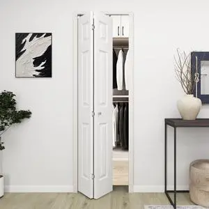 24 in.x 80 in. Bifold Barn Door, 6 Panel White Primed Bifold Closet Door, Hollow Core Interior Barn Doors with Hardware Kit 24 in.x 80 in. Bifold Barn Door, 6 Panel White Primed Bifold Closet Door, Hollow Core Interior Barn Doors with Hardware Kit