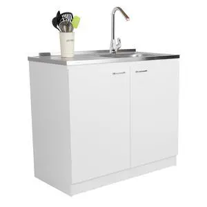 39" Salento Utility Freestanding Sink with Cabinet 35.4" H x 39.3" W - Double Door, Two Shelves, Metal Handles, Aluminum Countertop, White, with Integrated Steel Sink Freestanding Utilit 39" Salento Utility Freestanding Sink with Cabinet 35.4" H x 39.3" W - Double Door, Two Shelves, Metal Handles, Aluminum Countertop, White, with Integrated Steel Sink Freestanding Utilit