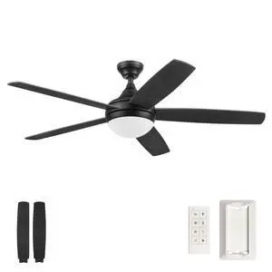 52" Ceiling Fan with LED Light, Remote, 5 Reversible Blades & 2 Mounting Options, Ashby - Matte Black/Ebony Wood Grain 52" Ceiling Fan with LED Light, Remote, 5 Reversible Blades & 2 Mounting Options, Ashby - Matte Black/Ebony Wood Grain