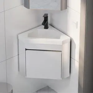 22" Corner Bathroom Vanity Sink Combo for Small Space Wall Mounted Floating Cabinet with White Resin Sink and Matte Black Faucet, White 22" Corner Bathroom Vanity Sink Combo for Small Space Wall Mounted Floating Cabinet with White Resin Sink and Matte Black Faucet, White