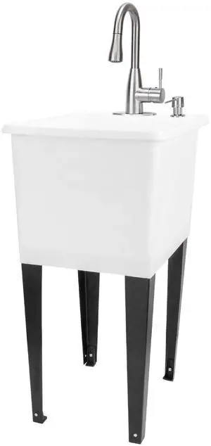 White Space Saver Utility Sink by, Freestanding Tehila Space Saving Laundry Tub, Stainless Steel Pull-Down Faucet, Soap Dispenser White Space Saver Utility Sink by, Freestanding Tehila Space Saving Laundry Tub, Stainless Steel Pull-Down Faucet, Soap Dispenser