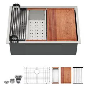 27 Inch Undermount Kitchen Sink, 16 Gauge 304 Stainless Steel 27x19 Undermount Workstation Sink, Single Bowl Under Mount Handmade Deep Basin, 27''x19''x10' 27 Inch Undermount Kitchen Sink, 16 Gauge 304 Stainless Steel 27x19 Undermount Workstation Sink, Single Bowl Under Mount Handmade Deep Basin, 27''x19''x10'