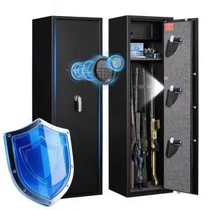 Large Rifle Safe with Biometric Fingerprint - Gun Safe for 8-10 Rifles & Pistols for Home, Quick Access, Anti-Theft Alarm, Removable Shelf, No Assembly (11.8"D x 13.8"W x 57.2"H) Large Rifle Safe with Biometric Fingerprint - Gun Safe for 8-10 Rifles & Pistols for Home, Quick Access, Anti-Theft Alarm, Removable Shelf, No Assembly (11.8"D x 13.8"W x 57.2"H)