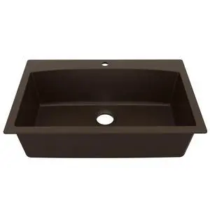 QT-712 33 Inch Drop-In Quartz Composite Single Bowl Kitchen Sink, Top Mount, 1-Hole, Heat & Scratch Resistant, Easy Clean, Brown QT-712 33 Inch Drop-In Quartz Composite Single Bowl Kitchen Sink, Top Mount, 1-Hole, Heat & Scratch Resistant, Easy Clean, Brown
