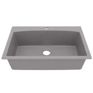 QT-712 33 Inch Drop-In Quartz Composite Single Bowl Kitchen Sink, Top Mount, 1-Hole, Heat & Scratch Resistant, Easy Clean, Grey QT-712 33 Inch Drop-In Quartz Composite Single Bowl Kitchen Sink, Top Mount, 1-Hole, Heat & Scratch Resistant, Easy Clean, Grey