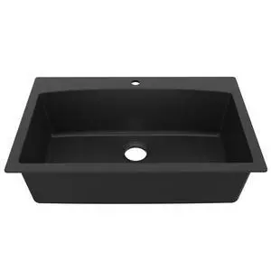 QT-712 33 Inch Drop-In Quartz Composite Single Bowl Kitchen Sink, Top Mount, 1-Hole, Heat & Scratch Resistant, Easy Clean, Black QT-712 33 Inch Drop-In Quartz Composite Single Bowl Kitchen Sink, Top Mount, 1-Hole, Heat & Scratch Resistant, Easy Clean, Black