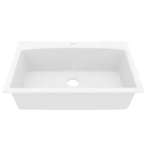 QT-712 33 Inch Drop-In Quartz Composite Single Bowl Kitchen Sink, Top Mount, 1-Hole, Heat & Scratch Resistant, Easy Clean, White QT-712 33 Inch Drop-In Quartz Composite Single Bowl Kitchen Sink, Top Mount, 1-Hole, Heat & Scratch Resistant, Easy Clean, White