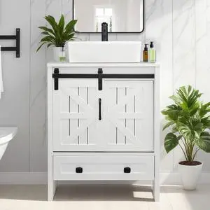 24 inch Farmhouse Bathroom Vanity with Sink, White MDF Small Bathroom Vanity Sink Combo, White Rectangle Ceramic Vessel Sink, Including 10 Optional Above-Counter Basins (Include Faucet) 24 inch Farmhouse Bathroom Vanity with Sink, White MDF Small Bathroom Vanity Sink Combo, White Rectangle Ceramic Vessel Sink, Including 10 Optional Above-Counter Basins (Include Faucet)